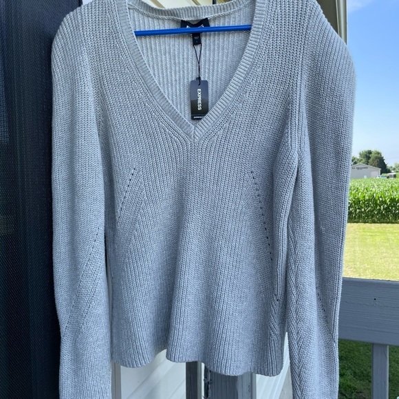Express Sweaters - Express Heather Gray V-Neck Sweater